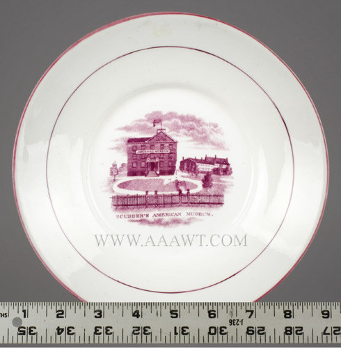 Porcelain Plate, Scudder's American Museum, 8.5''
Rare Puce Transfer
19th Century, scale view